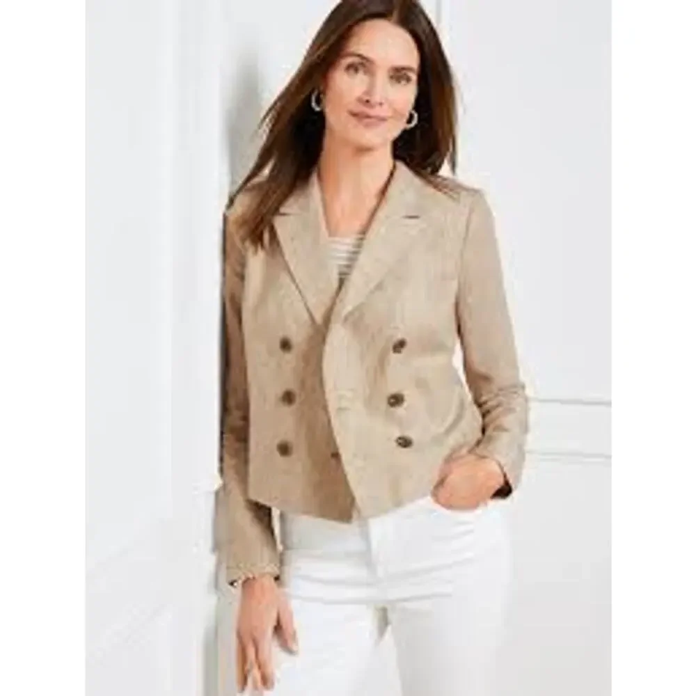 Talbots Cropped 100% Linen Blazer Jacket, 6 Button, Womens Sz 16, New, NWT